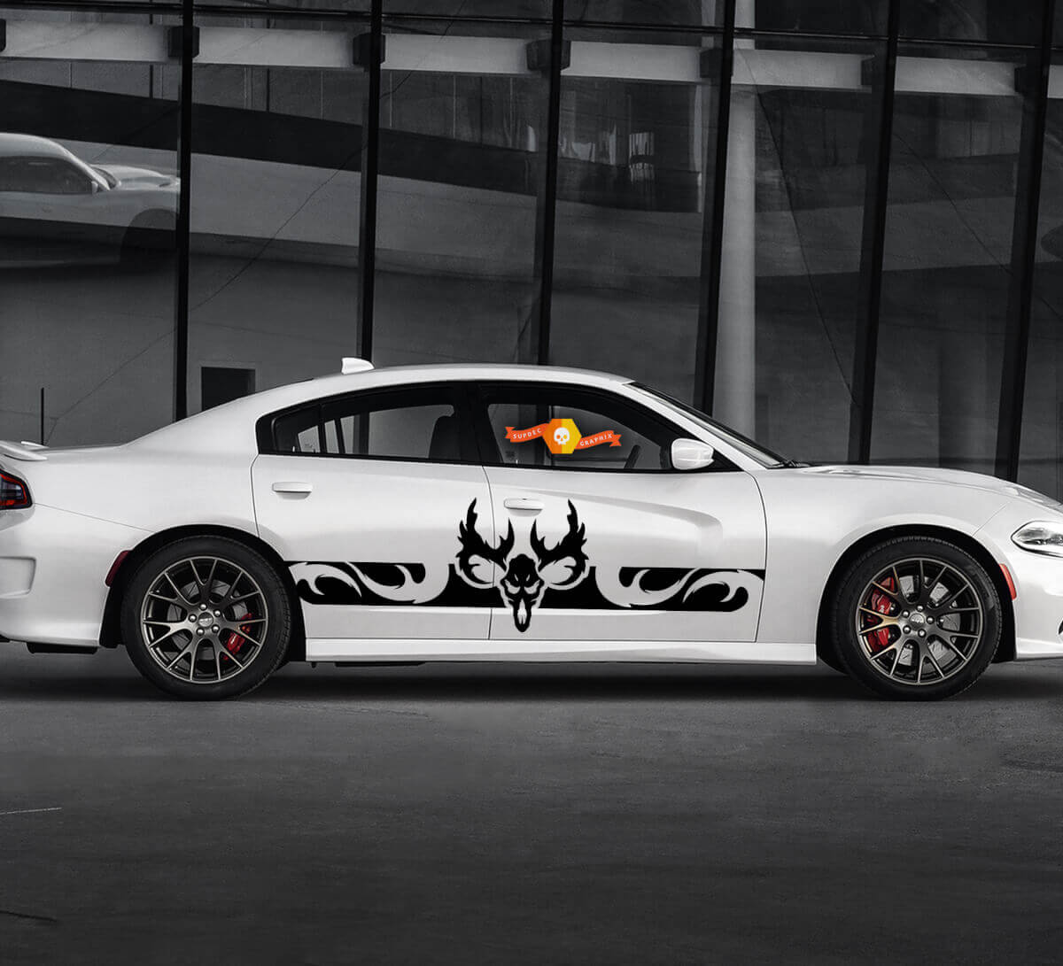2 Seiten Dodge Charger Ram Skull Side Vinyl Decals Grafikaufkleber
