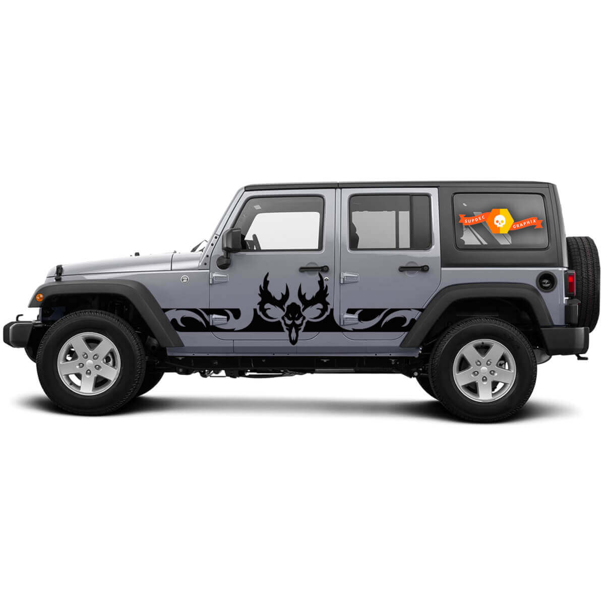 Gebogenes Schädel-Felsseitenschweller Vinyl-Aufkleber-Set für Jeep Wrangler