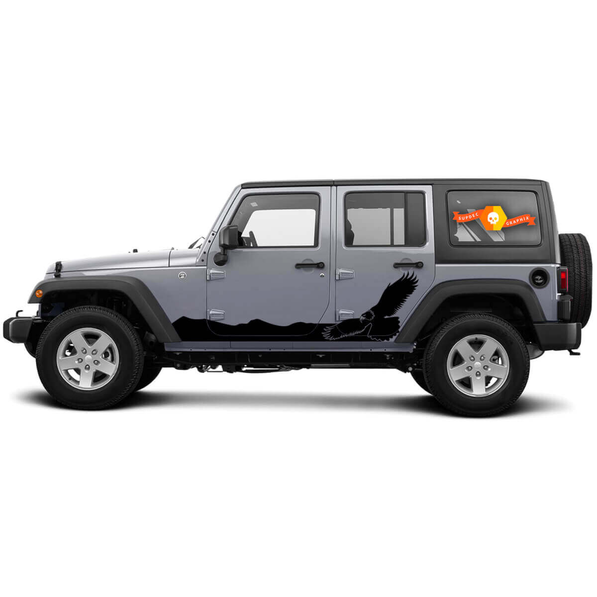 2-seitiger Jeep Wrangler Bald Eagle Hawk Seitenschweller Seiten-Vinyl-Aufkleber Grafik-Aufkleber
