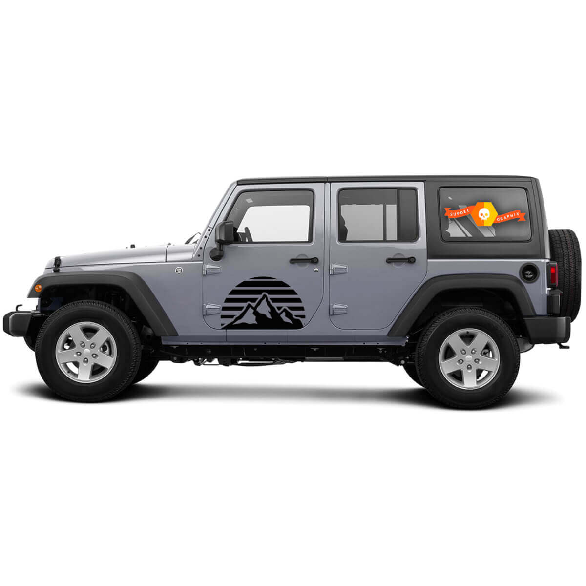 2 Seitentür Jeep Wrangler Mountain Moon Sun Sunrise Vinyl-Aufkleber Grafik-Aufkleber
