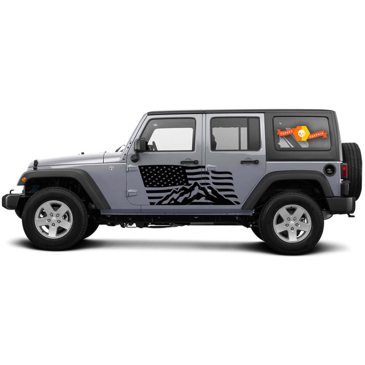 2-seitiger Jeep Wrangler USA-Flaggen-Gebirgstürseiten-Vinyl-Aufkleber-Grafikaufkleber

