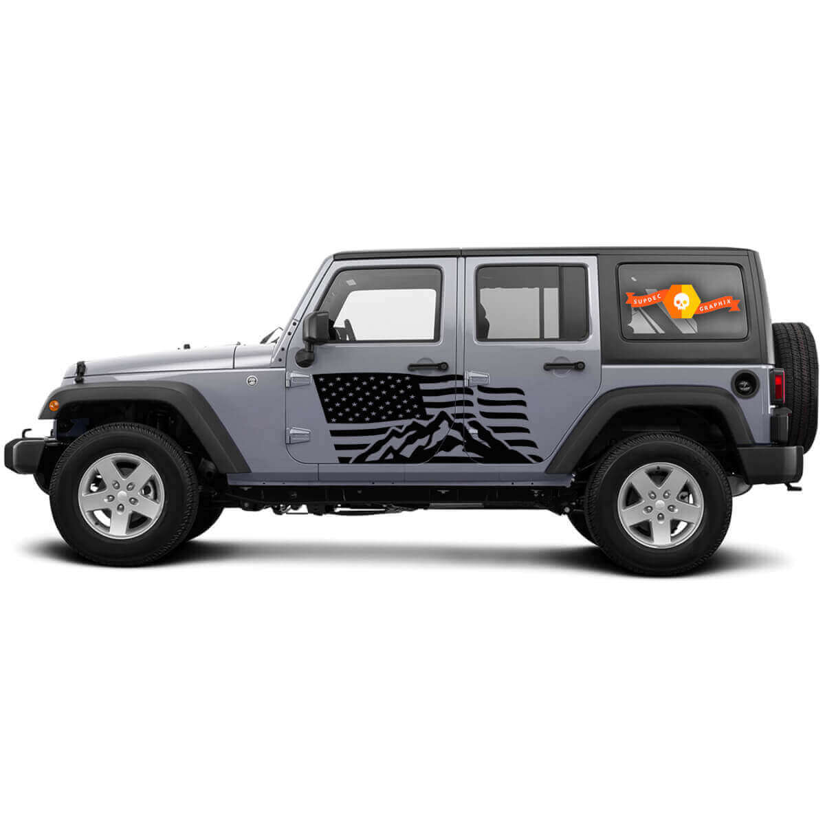 USA-Flaggen-Mountain-Side-Vinylaufkleber für Jeep Wrangler CJ TJ JK JKU JL JLU