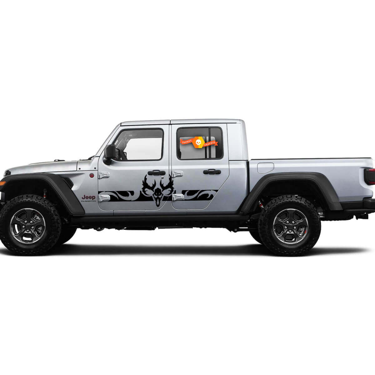 2 Seiten Jeep Gladiator Curved Skull Side Rocker Panel Seiten-Vinyl-Aufkleber Grafik-Aufkleber
