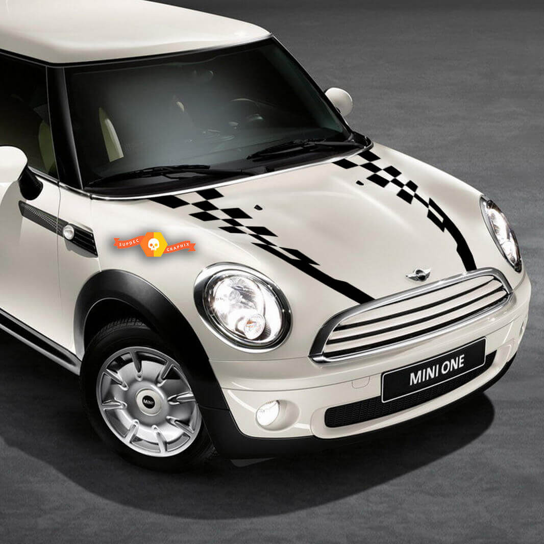 Racing Schachbrett-Motorhaubenstreifen Vinyl-Aufkleber für Mini Cooper 2007-2021