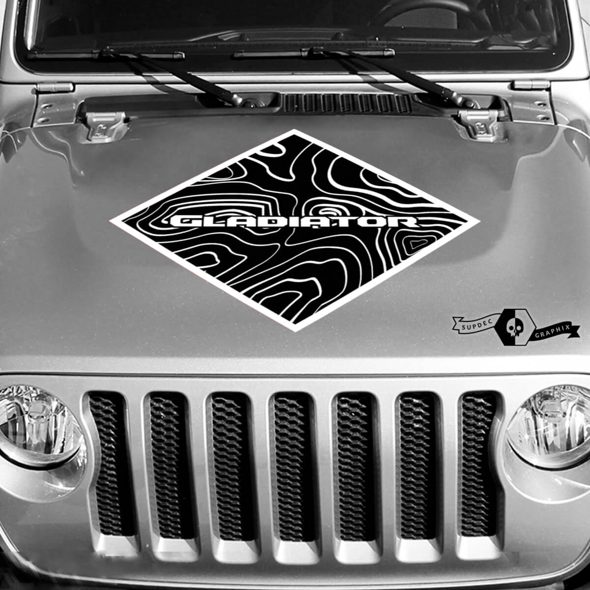 Jeep-Grafik-Kit, Vinyl-Aufkleber, Verdunkelung, Konturkarte, Motorhaube, quadratischer Stil, Aufkleber, 2 Farben
