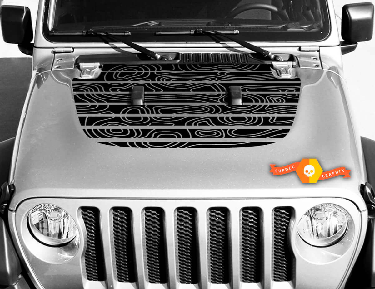 Jeep Hood Vinyl Skull Blackout Topografische Karte Aufkleber Aufkleber Wrangler
