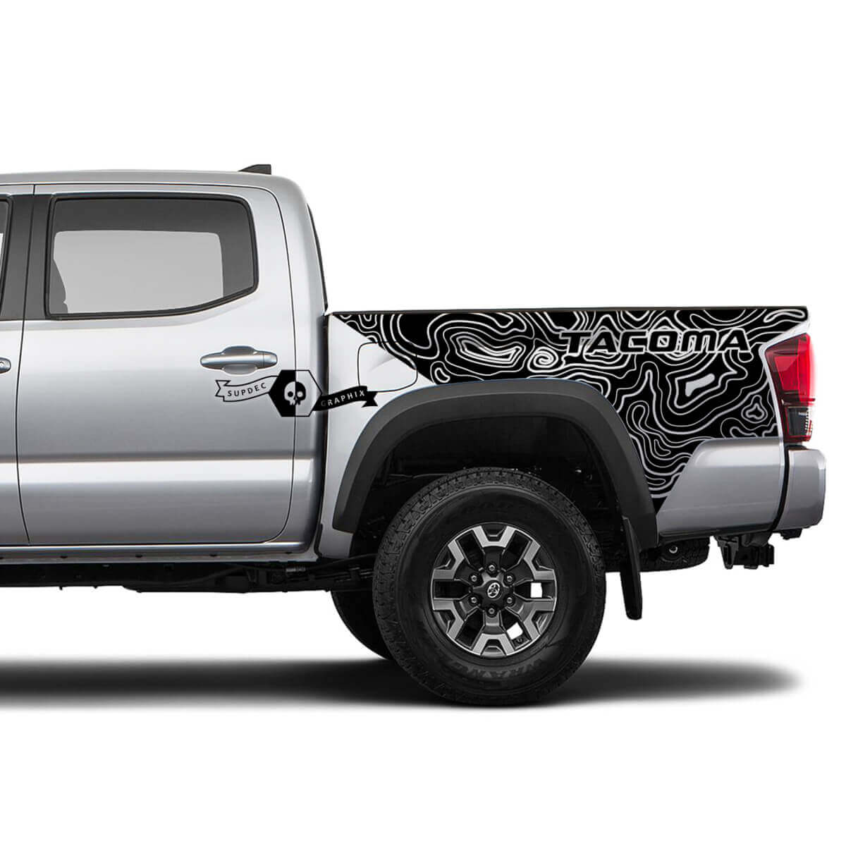 2x -Bett -Vinyl -Aufkleber Abziehbilder für Toyota Tacoma Topografische Karte
