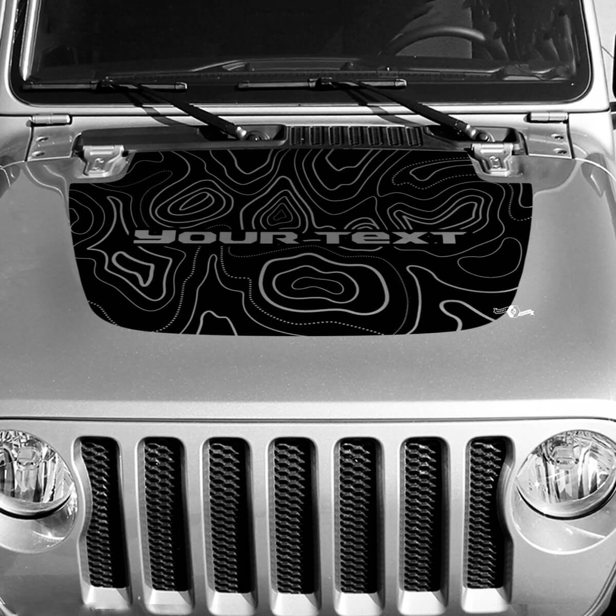 Blackout Topografische Höhenlinien Karte Motorhauben Vinyl Aufkleber Individueller Text für Jeep Gladiator