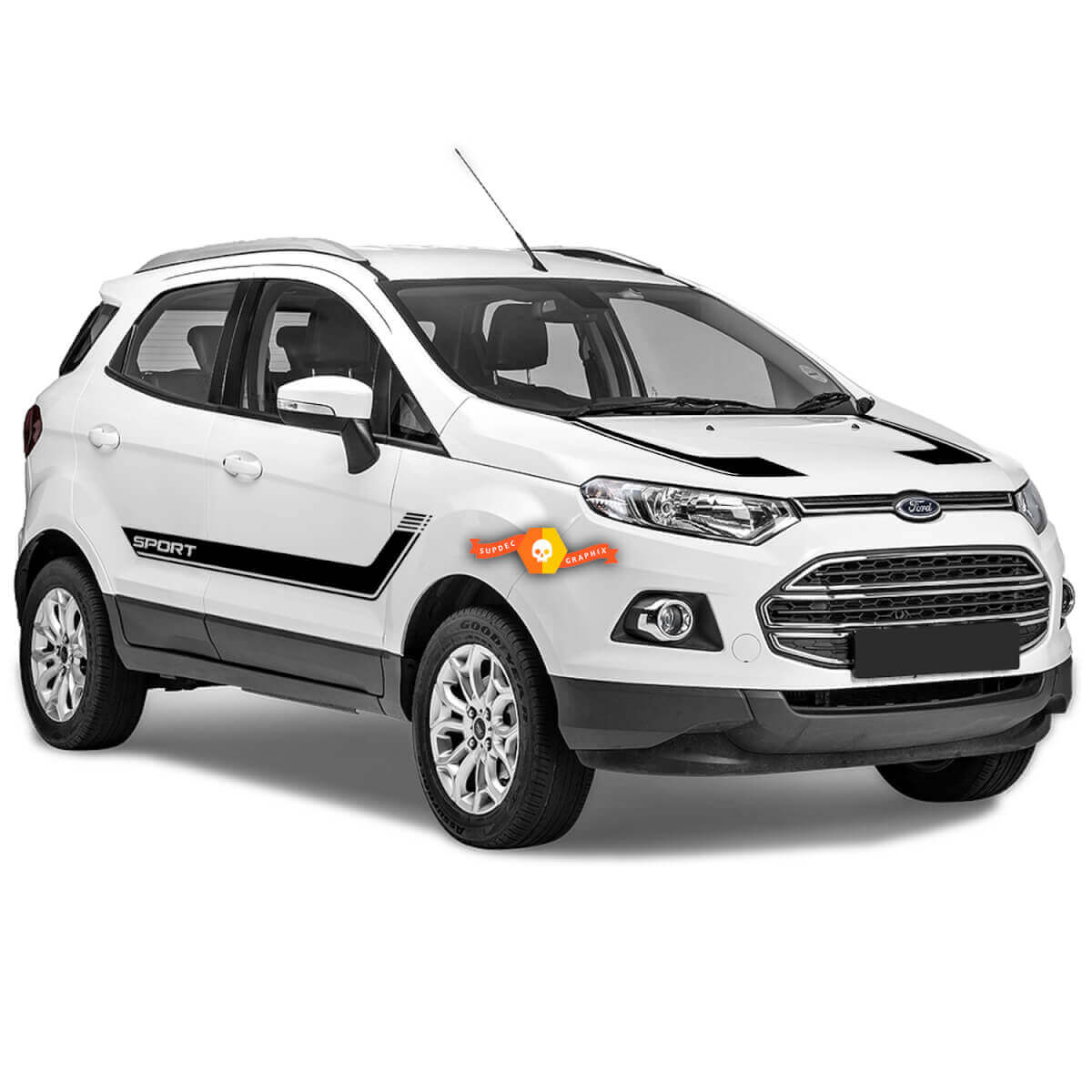 Gebogener Seiten- und Motorhaubenstreifen Vinyl-Aufkleber-Kit für Musclecar EcoSport 2013-2020