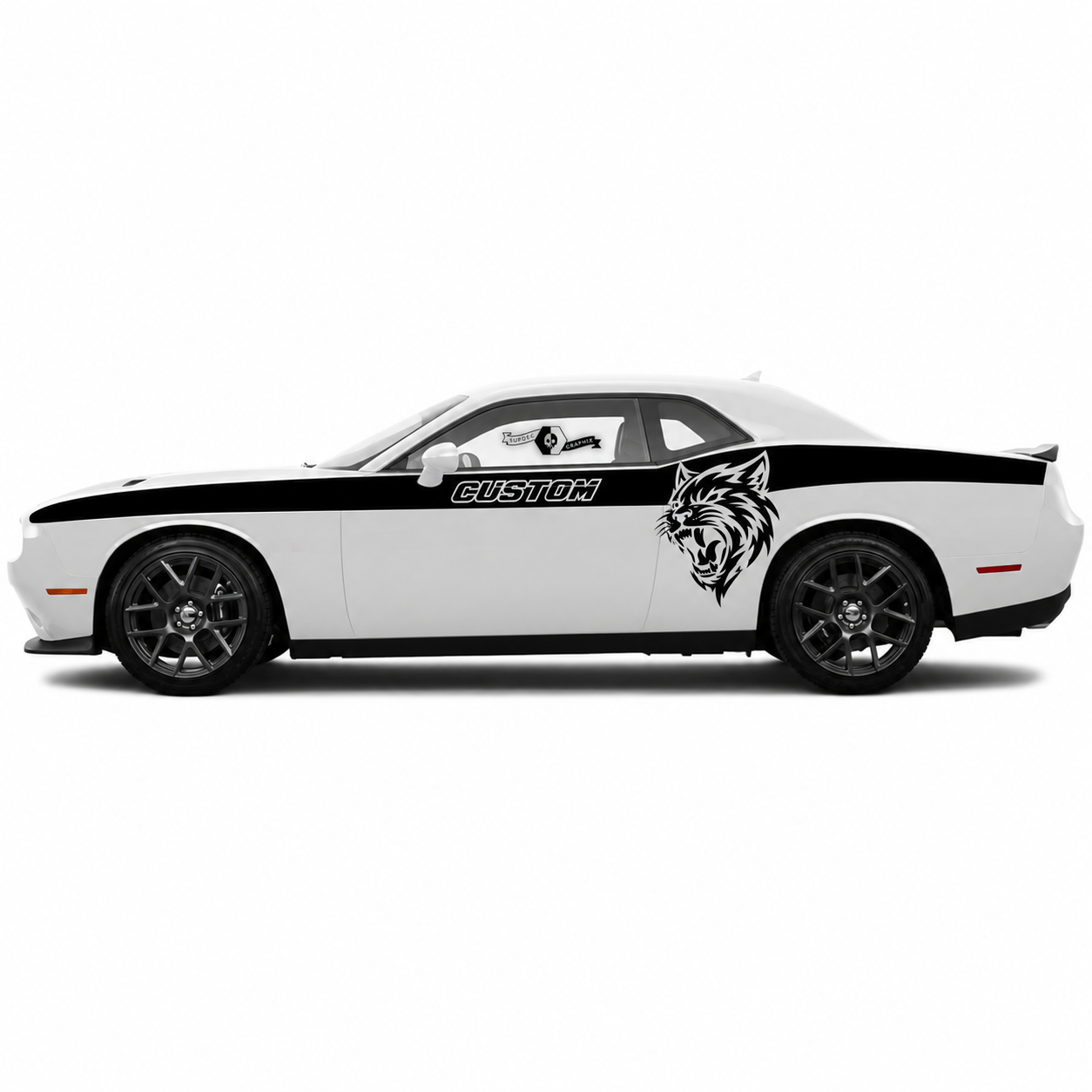 Paar Vinylstreifen mit individuellem Katzenkopf für Türen, Seiten und Kotflügel des Dodge Challenger SRT, Hellcat