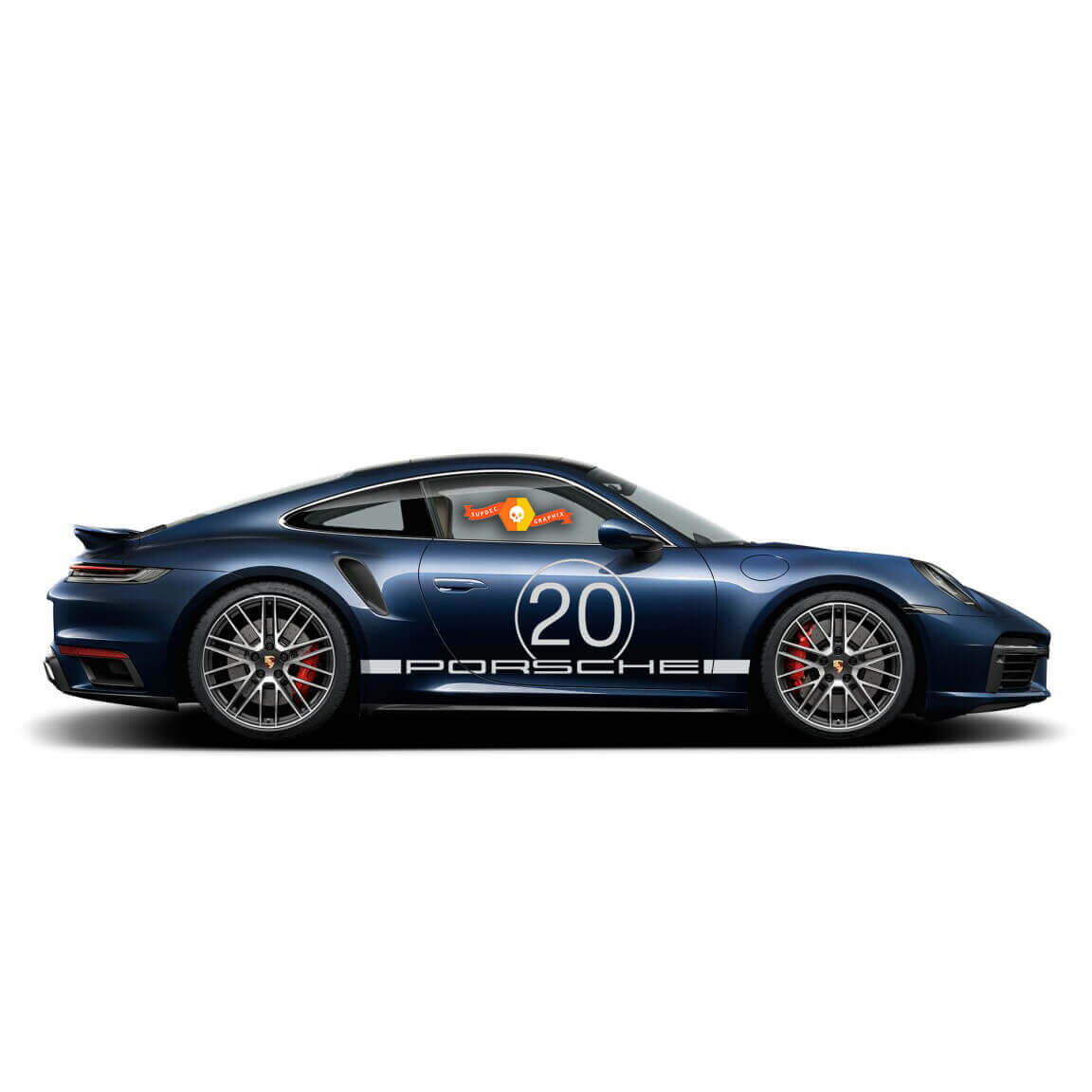 Rennseitenstreifen mit Türnummer-Vinylfolienaufklebern für Porsche 911