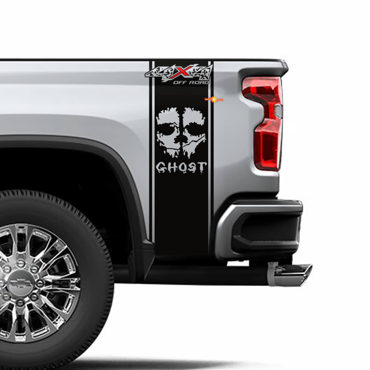 2 Chevrolet Silverado 4x4 Offroad Ghost Edition Vinyl Bettseitenstreifen Aufkleber-Aufkleber-Grafik
