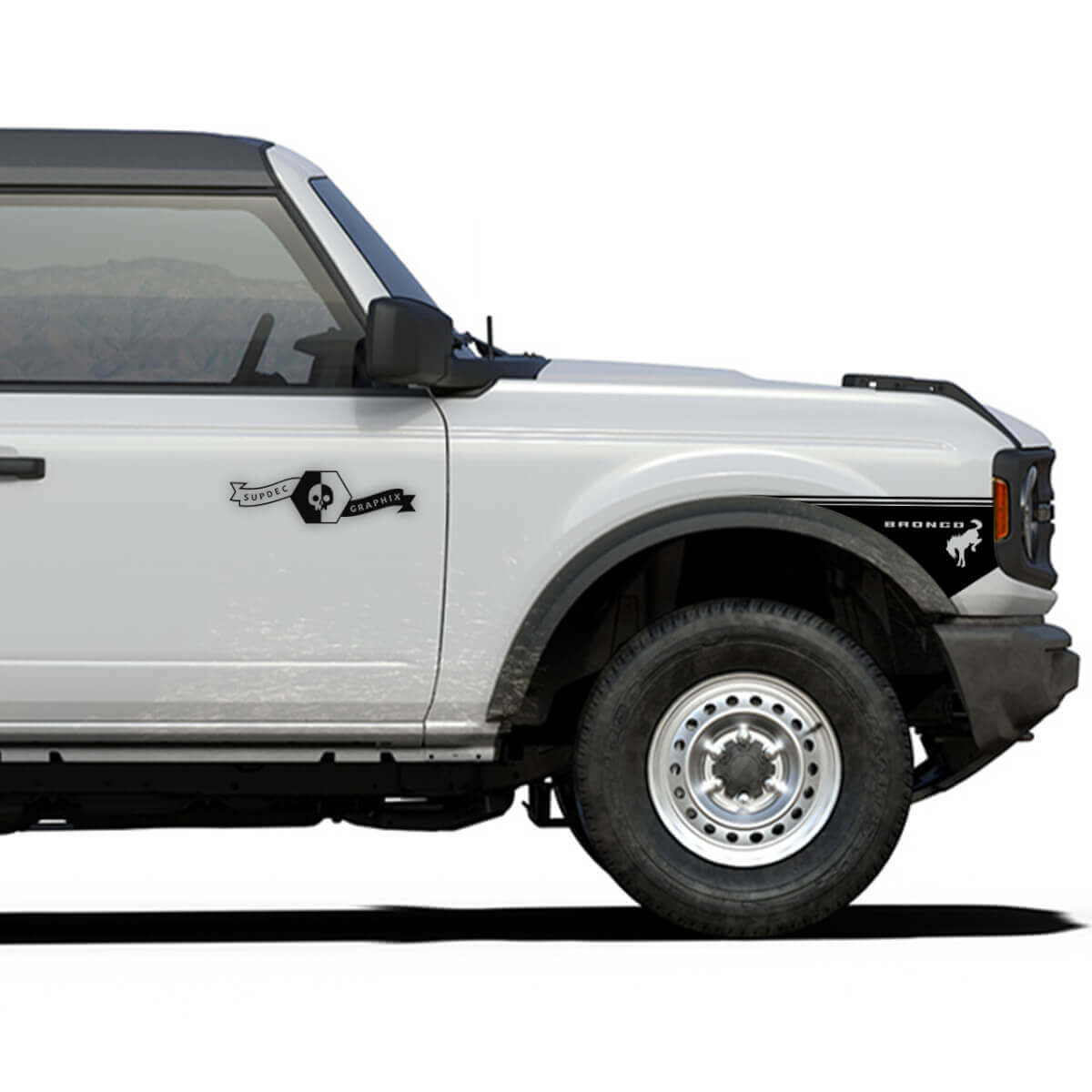 Paar neuer Retro-Aufkleber aus Vinyl für die Seitenkotflügel, stilvoller Streifen für den Ford Bronco 2-Türer.

