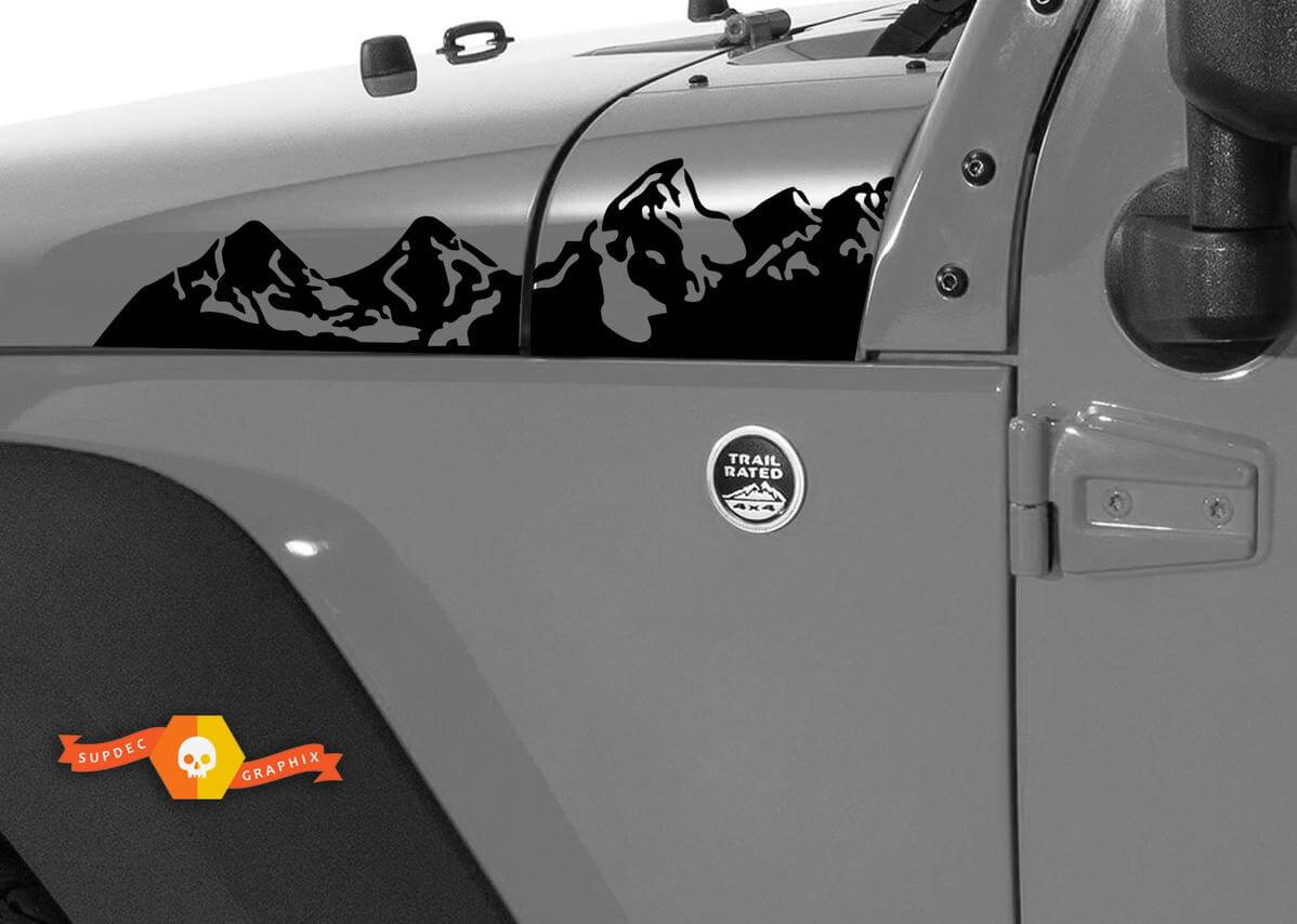 2 Jeep Wrangler Mountain Hood Left Right Aufkleber Decal#2
