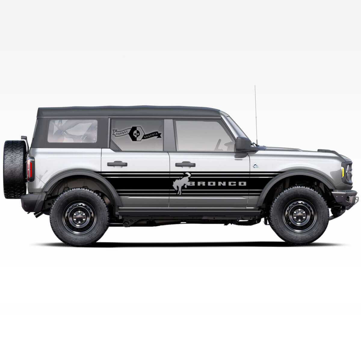 Horse Stallion Logo Badlands 4-Tür Seiten-Tür Wrap Streifen Aufkleber Satz 2 für Ford Bronco 2021