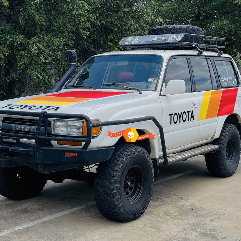 Retro-Stil Motorhauben- & Seitenstreifen Vinyl-Aufkleber-Set für Toyota Land Cruiser 1991