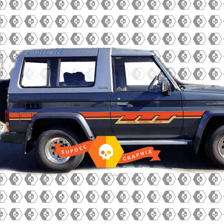 Retro Seitenstreifen Vinyl Aufkleber Set für Toyota Land Cruiser BJ73R 70er Serie