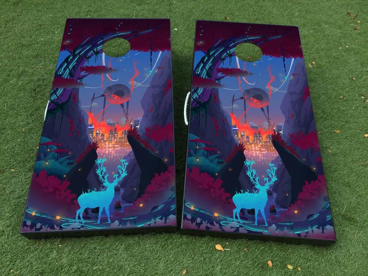 Abstraktes Sci-Fi Wald Cornhole-Brett Vinylfolie-Aufkleberset