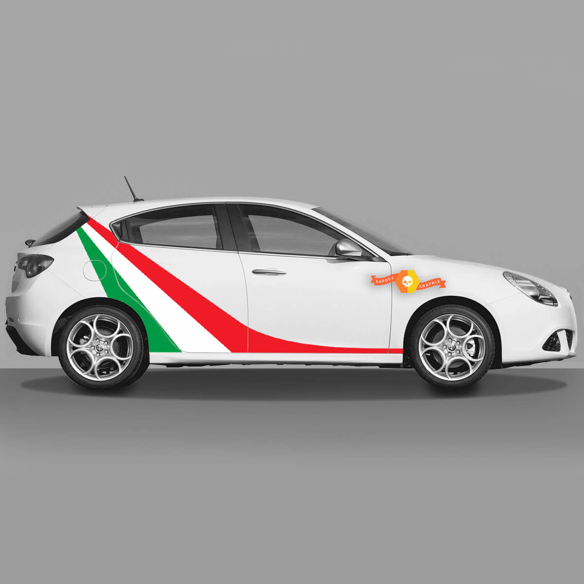 2x Standard-Türen-Karosserieaufkleber in den Farben der italienischen  Flagge, passend für Alfa Romeo Giulietta-Aufkleber