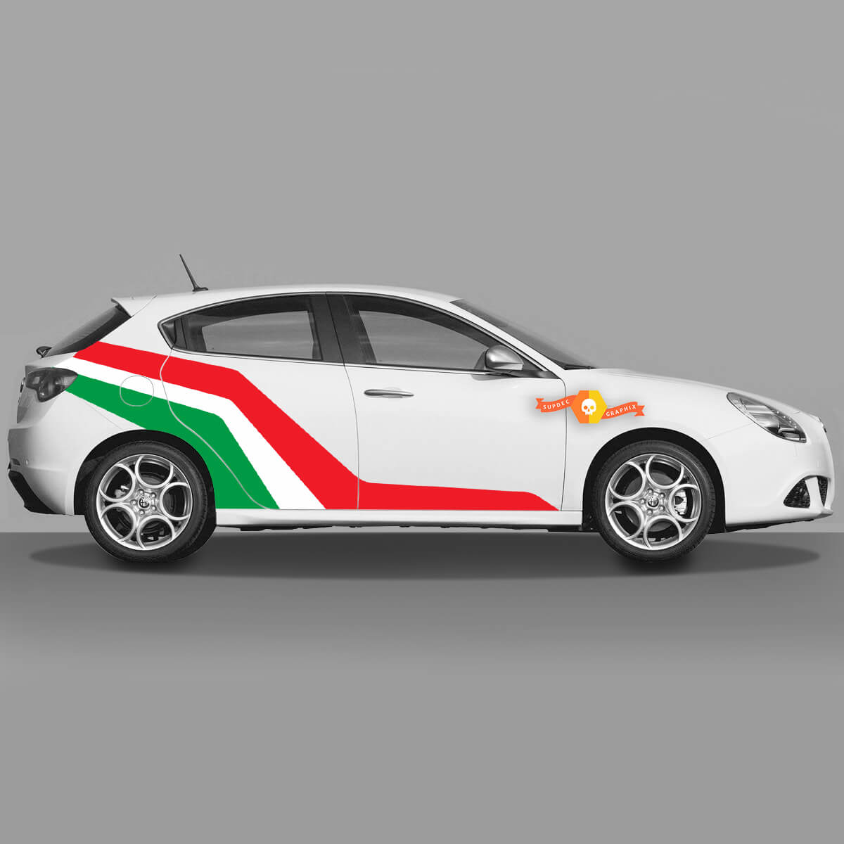 2x Standard-Türaufkleber in den Farben der italienischen Flagge, passend für Alfa Romeo Giulietta-Aufkleber, Vinyl-Grafik, erweitert, verändert
