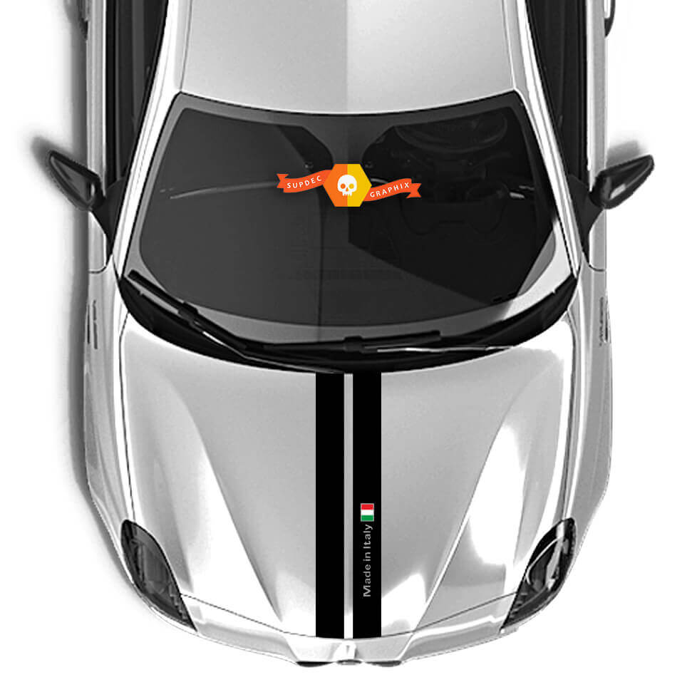 Paar Alfa Romeo Motorhauben-Aufkleber Italien Flagge zwei schwarze Linien 2021 Vinyl Aufkleber
