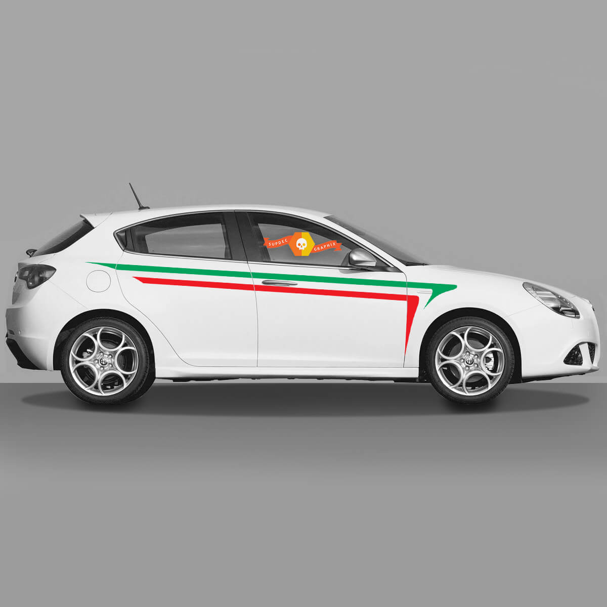 Paar Vinyl-Aufkleber Aufkleber Alfa Romeo Giulietta Graphics Italy Flag Up on the Doors 2021
