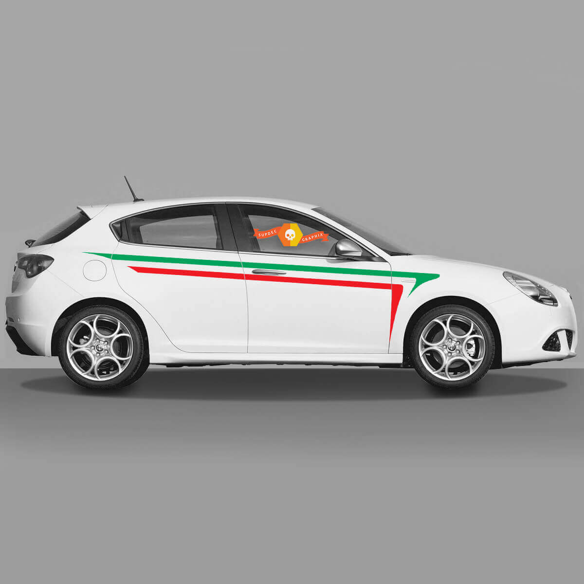 Paar Vinylaufkleber Sticker Alfa Romeo Giulietta Grafiken Italienische Flagge auf den Türen 2021
