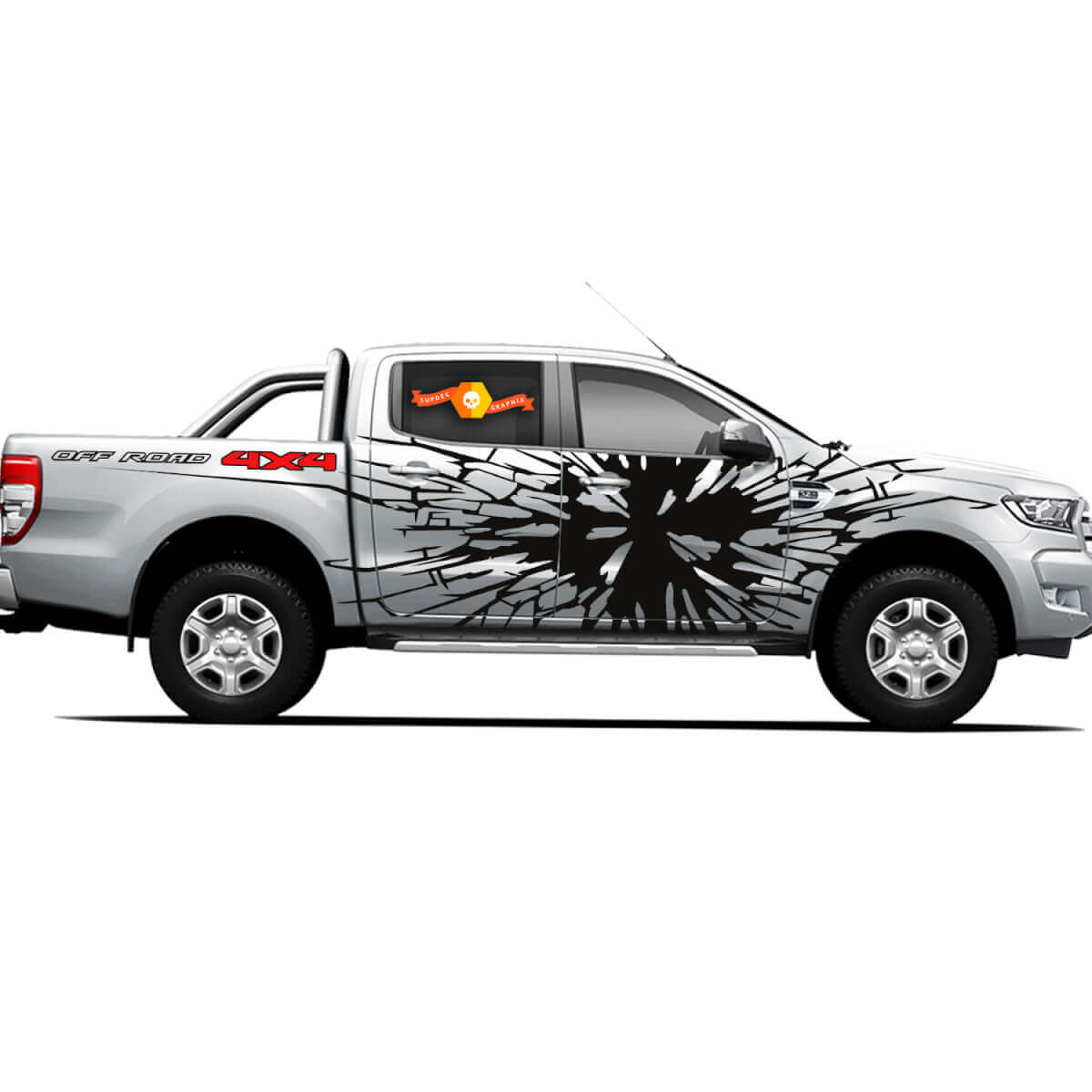 Paar Vinyl-Aufkleber Sticker 4X4 Tacoma Toyota TRD Off Road LKW Seitentüren Broken Glass
