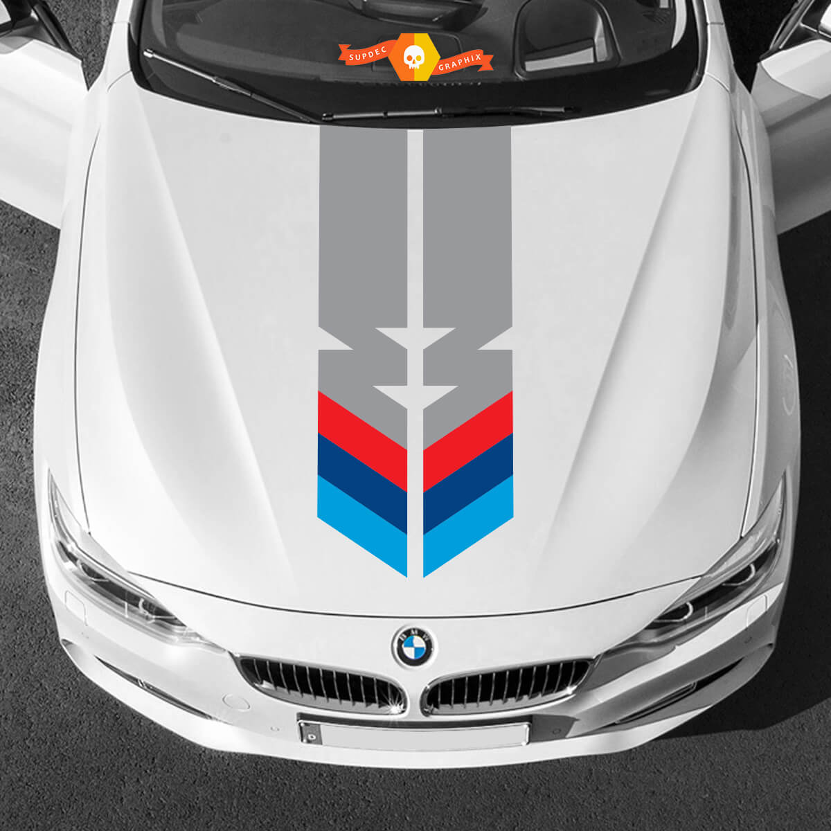 Beide Motorhaubenstreifen M Power M Farben für BMW aller Generationen und Modelle
