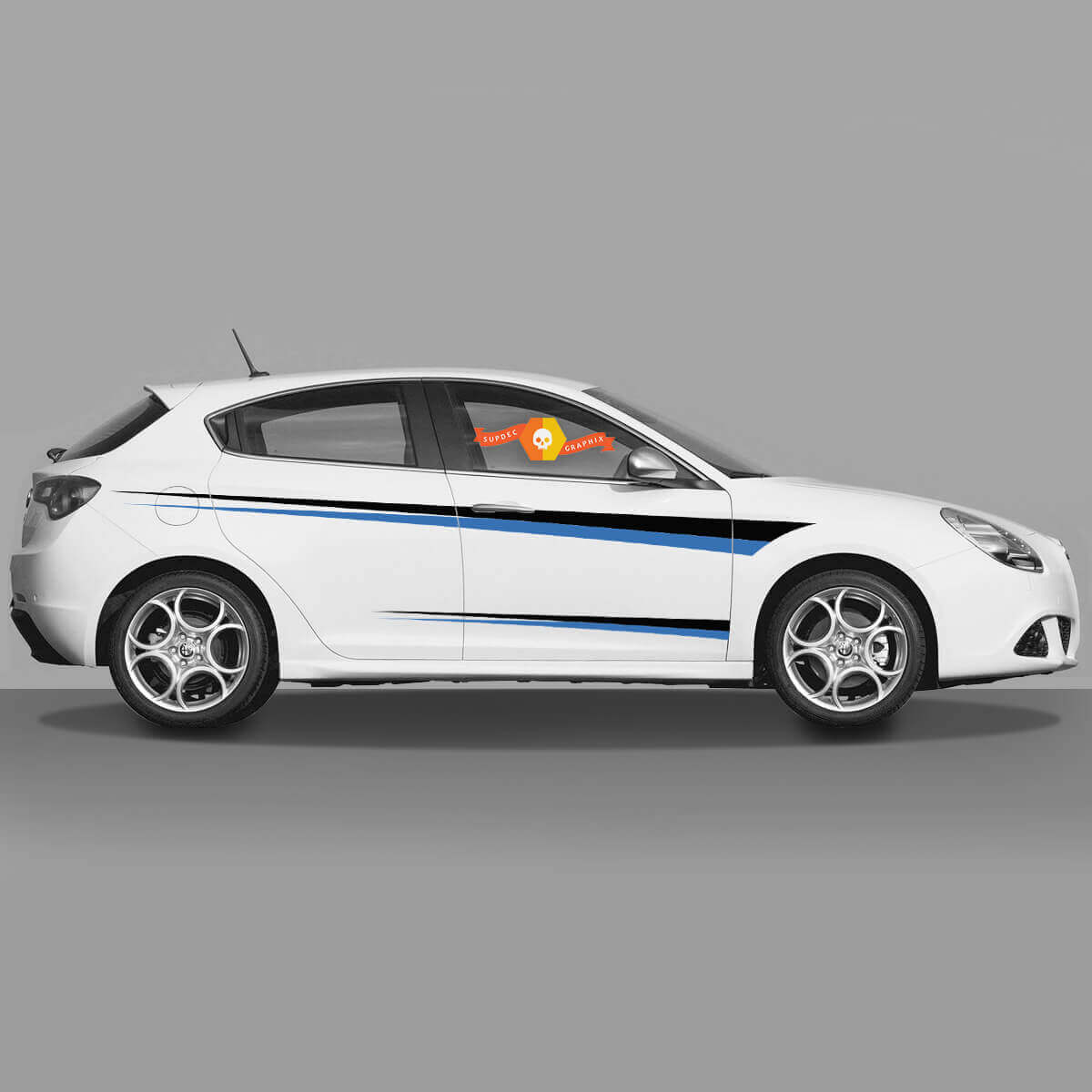 Paar Vinylaufkleber Seitenaufkleber Alfa Romeo in Schwarz und Blau, neues Modell 2022
