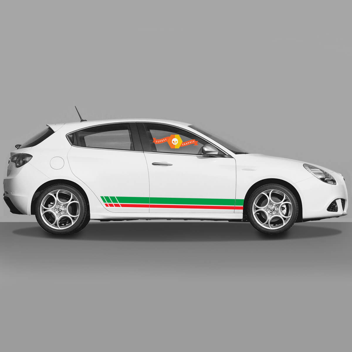 Vinylaufkleber Seitengrafik Aufkleber Alfa Romeo Rocker Panel Rote und grüne Streifen 2022