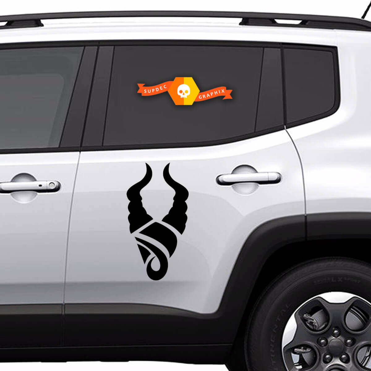 Paar Vinylaufkleber Seiten-Grafikaufkleber Jeep Renegade Silhouette Steinbock Neu 2022
