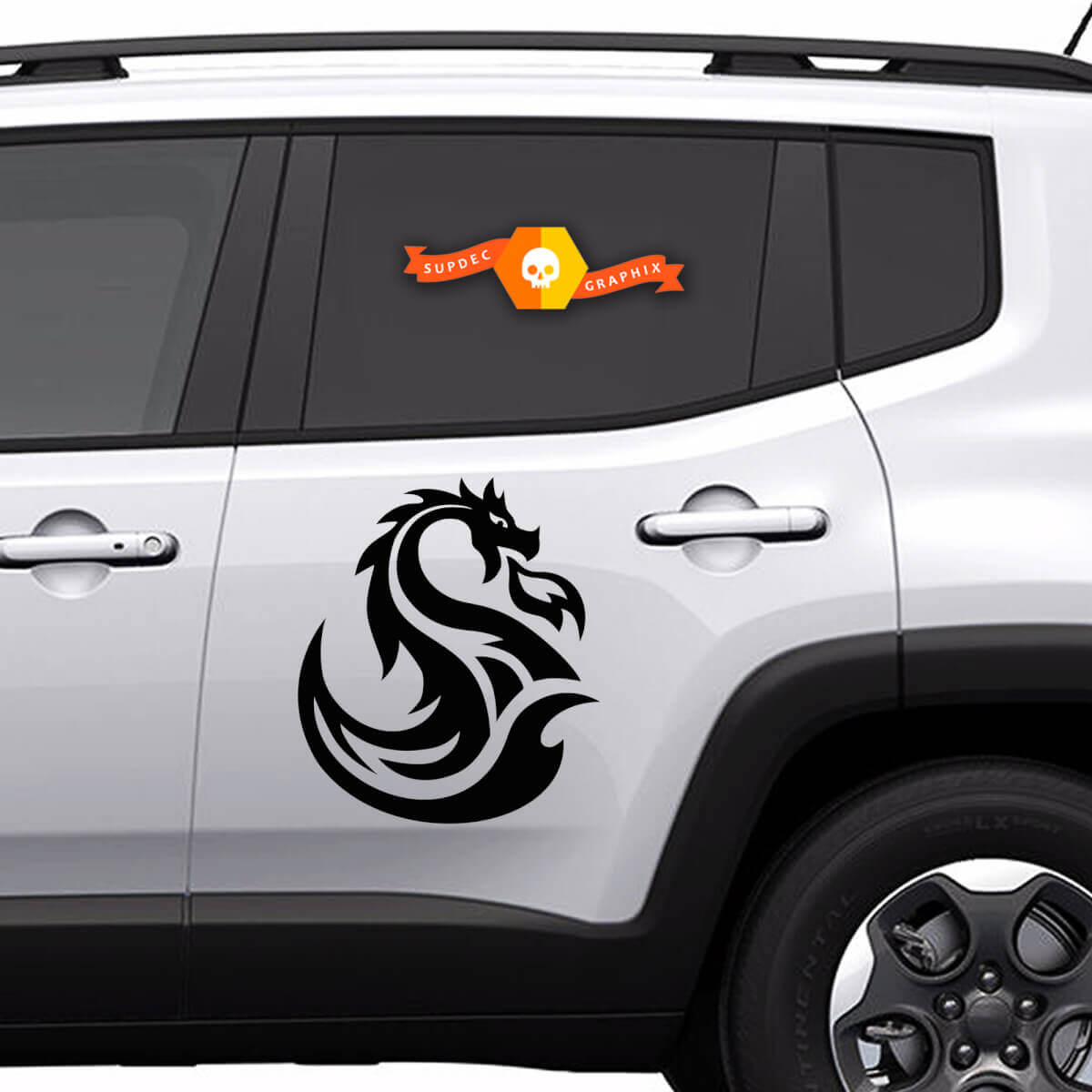 Paar Vinylaufkleber Seitengrafik Sticker Jeep Renegade Drachensilhouette Neu 2022
