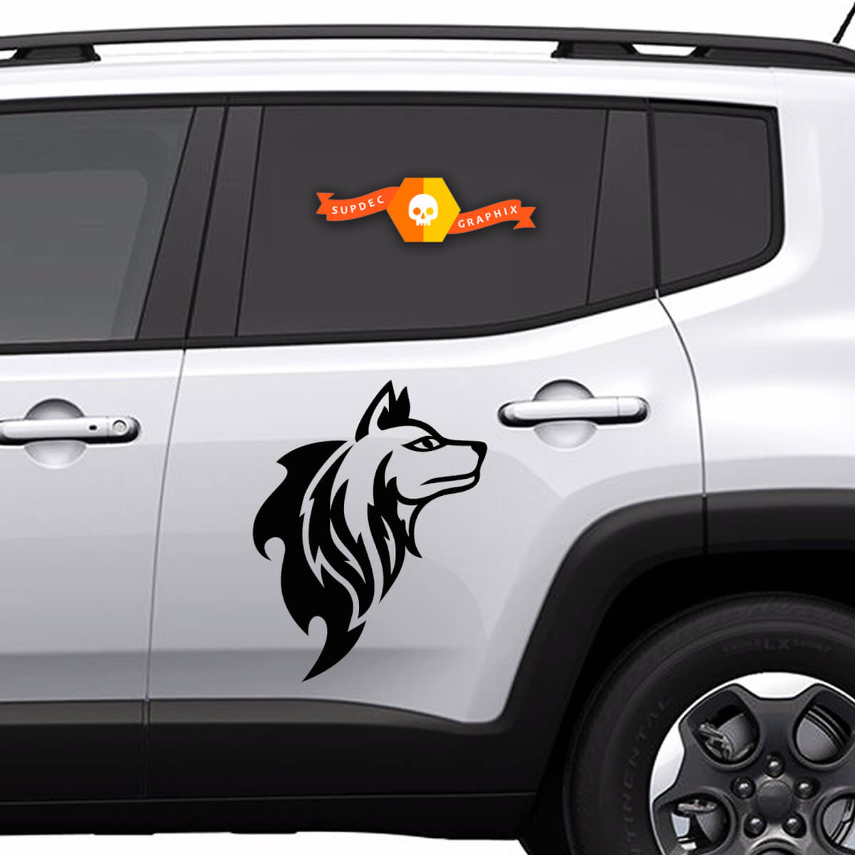 Hundesilhouette Tribal-Stil Seiten Vinyl Aufkleber Sticker für Jeep Renegade
