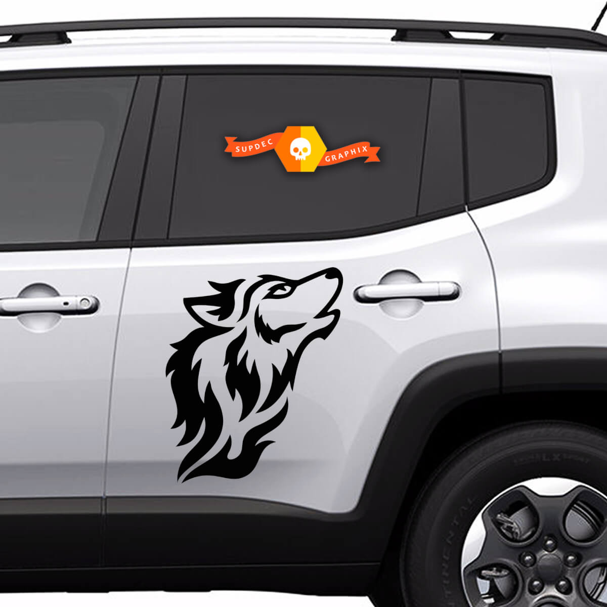 Wolf-Silhouette Tribal-Stil Seiten-Vinylaufkleber für Jeep Renegade