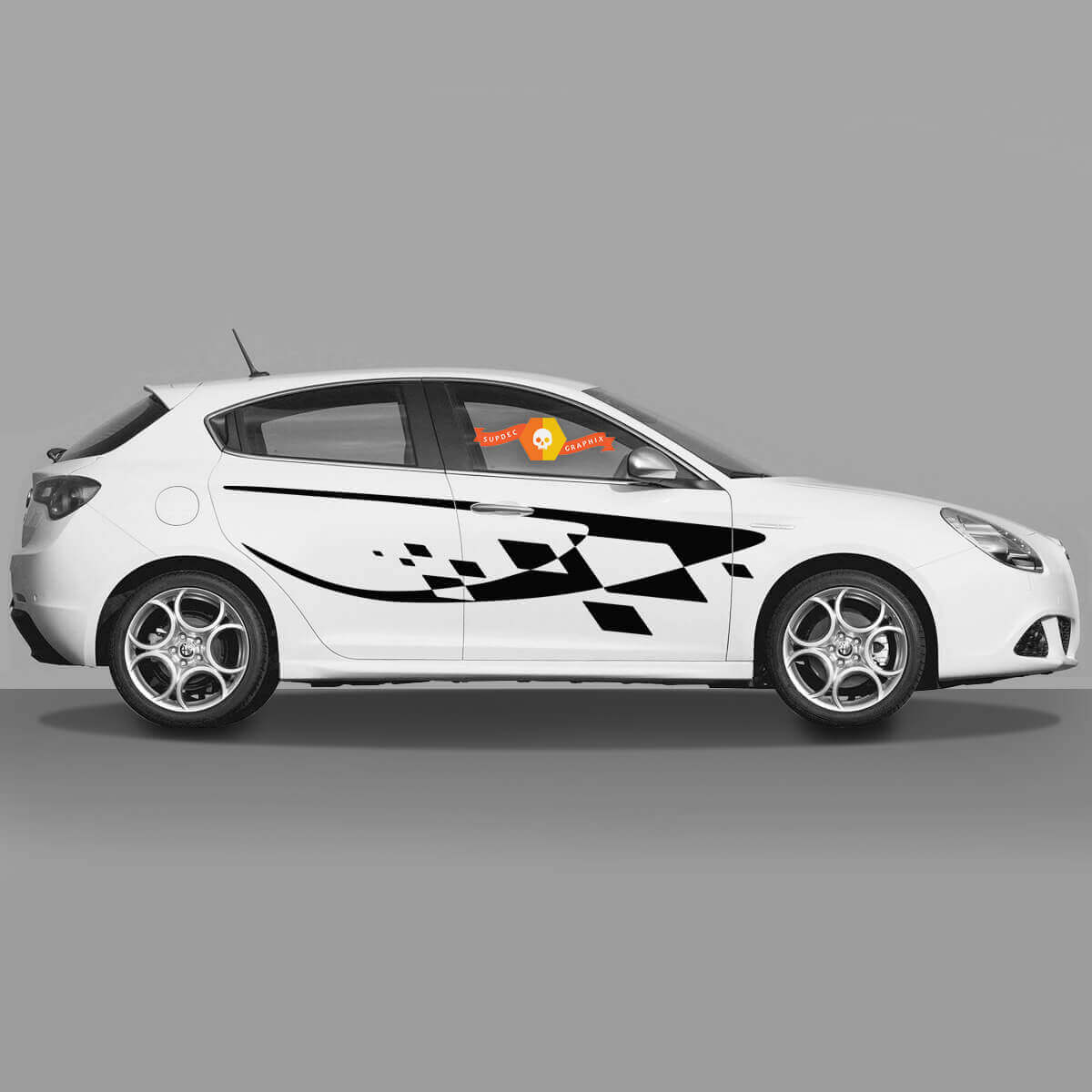 Paar Vinylaufkleber karierte Flagge Türen Seitenaufkleber Alfa Romeo Moderner Stil 2022
