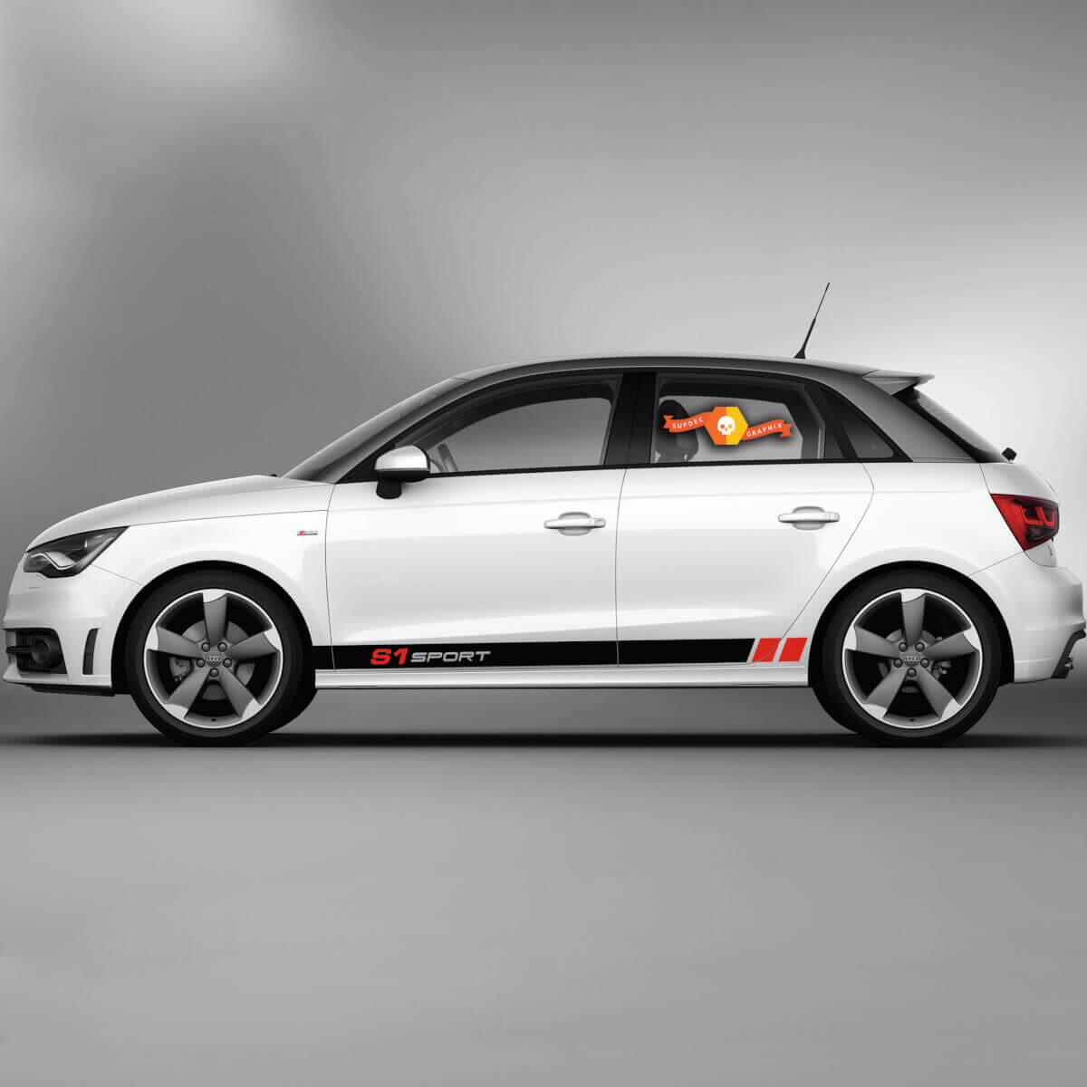 2x Vinyl-Aufkleber Grafiksticker Audi A1 Seitenschweller S1 Rennstreifen 2022
