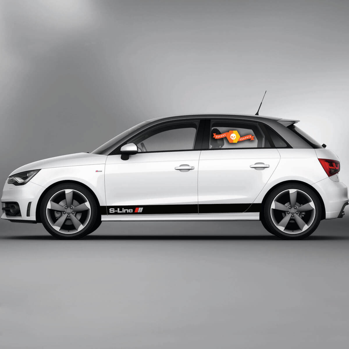 2x Vinylaufkleber Grafiksticker Audi A1 Seitenschweller Auto-Rennstreifen S-Line 2022
