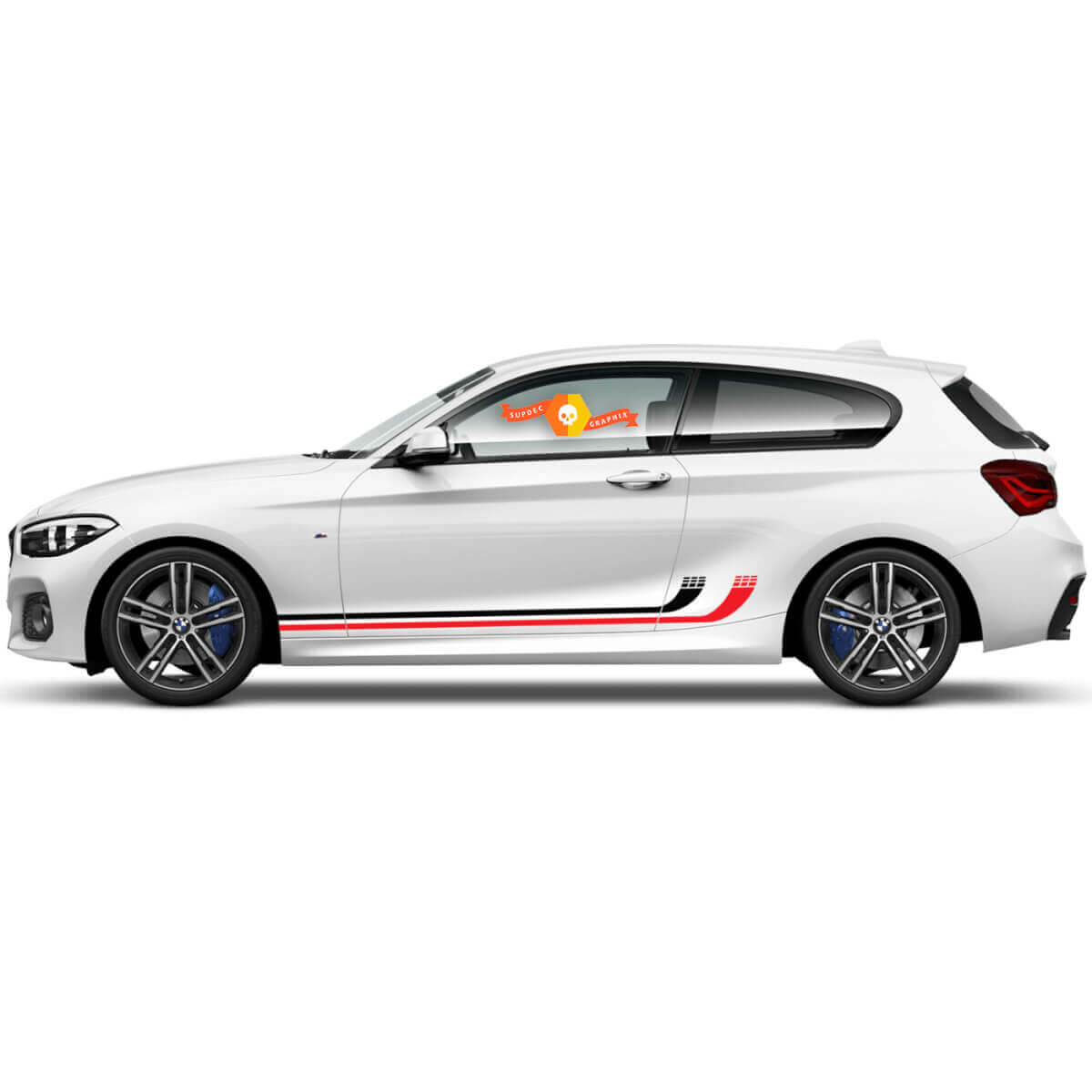 2 x Vinyl-Aufkleber Grafiksticker Seite BMW 1er Serie 2015 Tür gebogene Streifen neu
