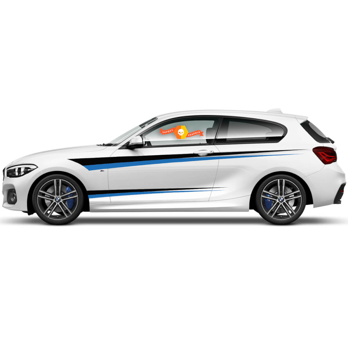 2 x Vinyl-Aufkleber, grafische Aufkleber, seitliche gerade Streifen für BMW 1er-Serie 2015
