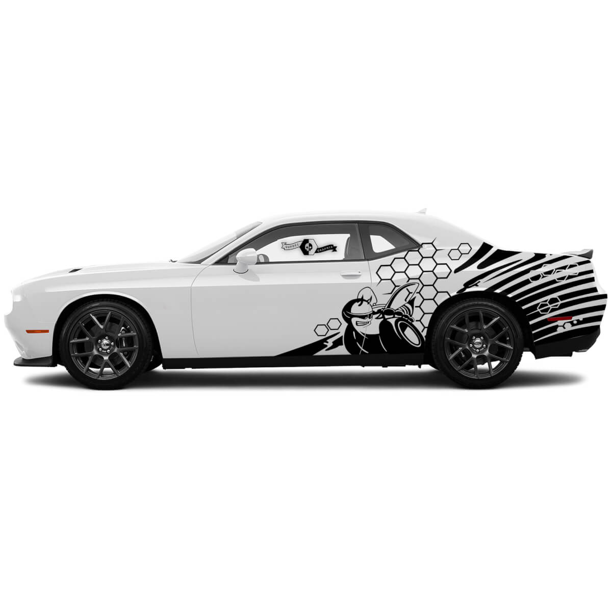 Paar Dodge Challenger SRT Scat Pack Wabe -Tür -Seite Grunge -Abziehbilder Vinylgrafiken