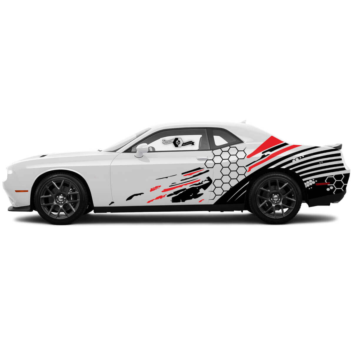 Wabengitter Grunge Seitenstreifen Vinyl-Aufkleber-Set für Dodge Challenger