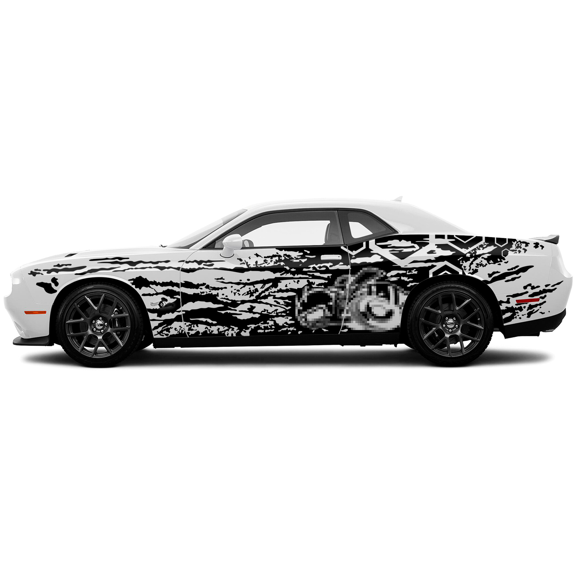 Schmutzspritz- & Sechseck-Grafik Seiten-Vinylaufkleber für Dodge Challenger