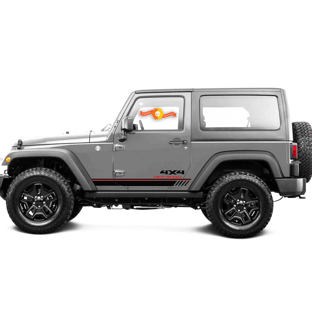 2 Neue JEEP Aufkleber Sticker Zwei Farben Army Star Rocker Panel 4x4 Off-Road Red-Line Grafiken Aufkleber Wrangler
