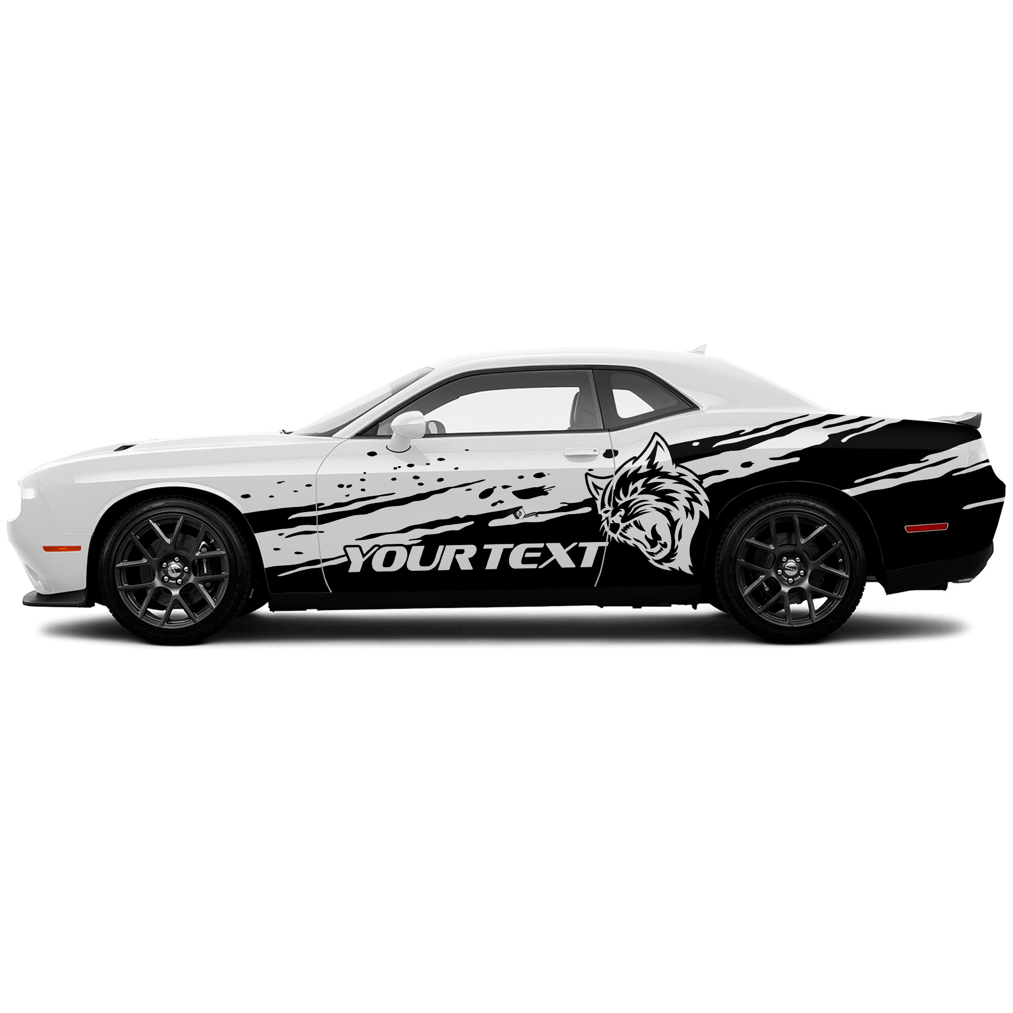 Wildcat- & Custom-Text-Vinyl-Aufkleber in Used-Look für die Seite des Dodge Challenger