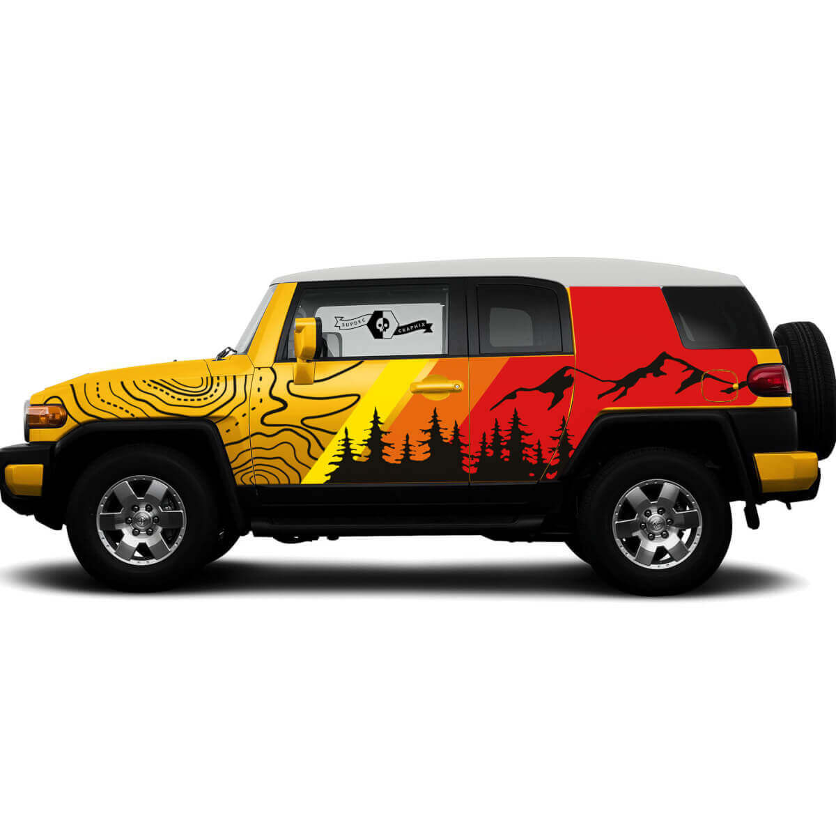 Mountains Vintage Stil Vollflächiger Seiten-Vinylaufkleber für Toyota FJ Cruiser