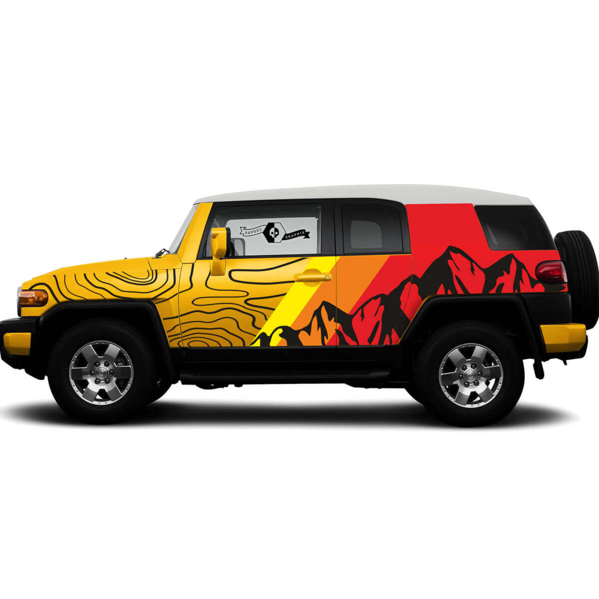 Bergkonturenkarte Vintage Vollkörper Vinyl-Aufkleberset für Toyota FJ Cruiser