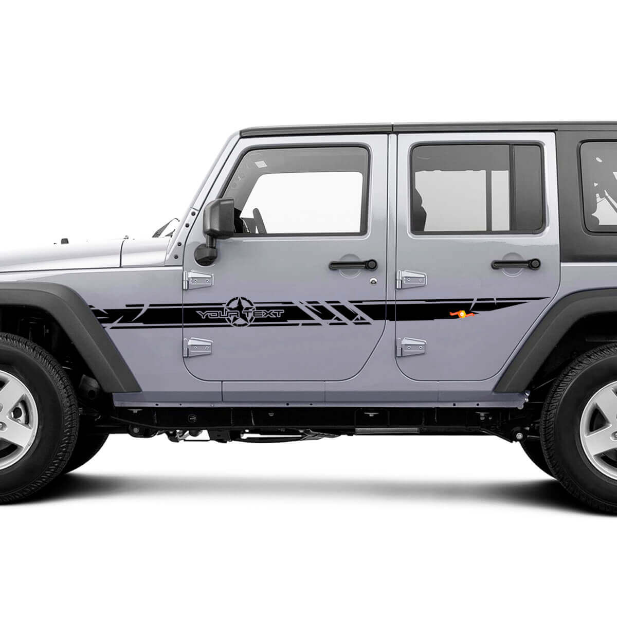 Disctessed Benutzerdefinierte Army-Stern-Seitenstreifen Vinyl-Aufkleberset für Jeep Wrangler
