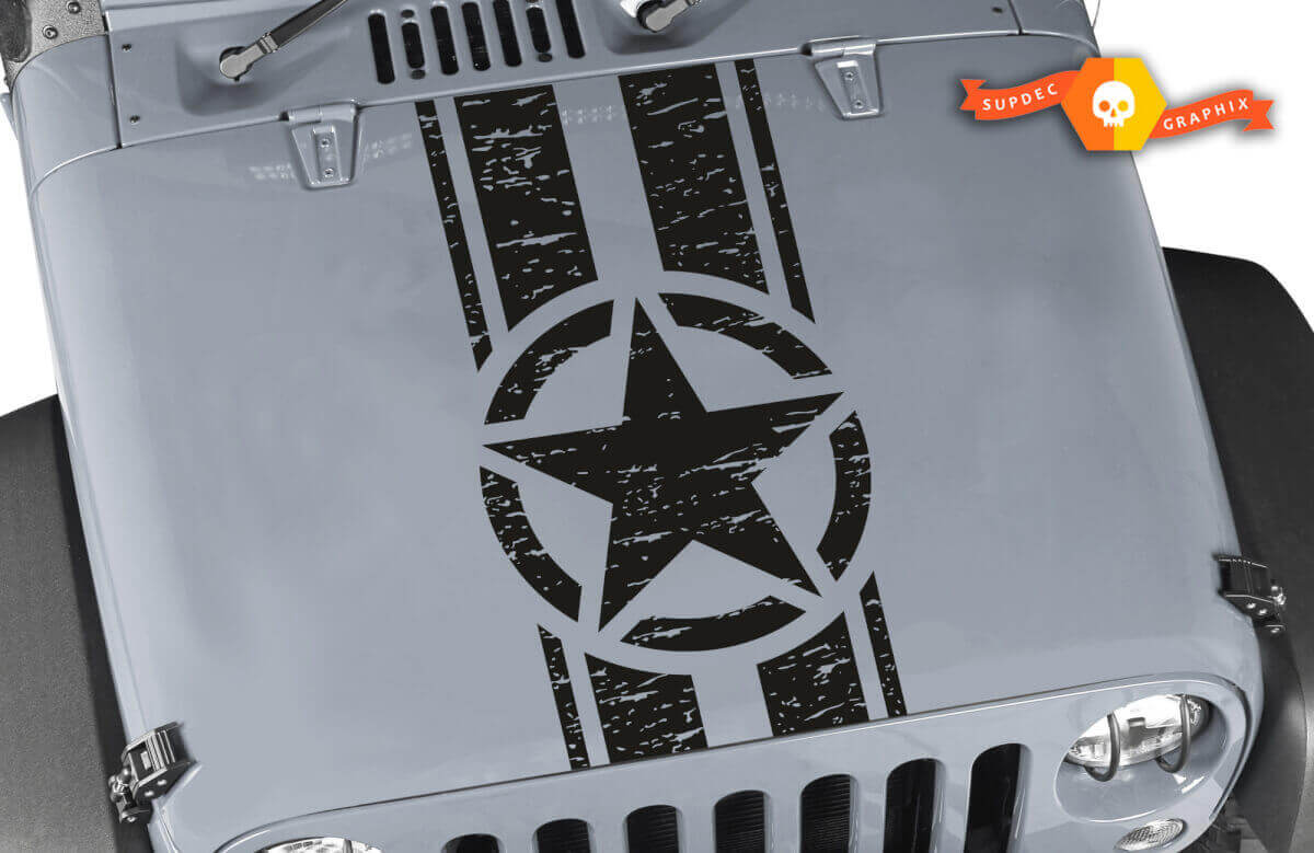 Abgenutzter Militärstern Motorhauben-Streifen Vinylaufkleber für Jeep Wrangler