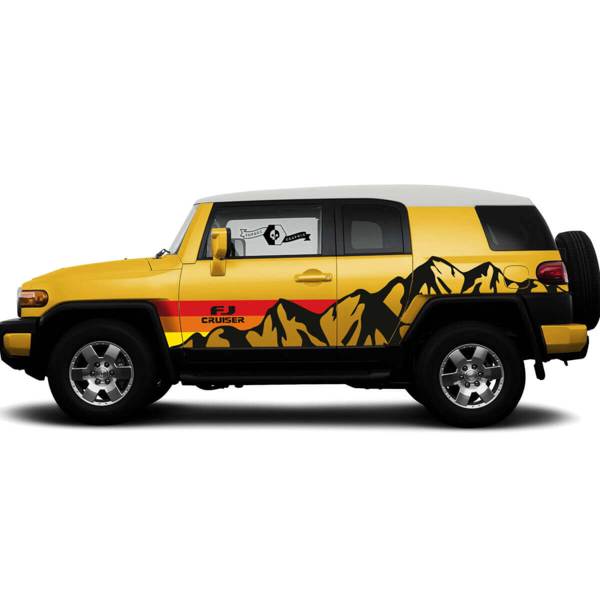 Mountains & Vintage Stripes Seiten-Vinylaufkleber für Toyota FJ Cruiser